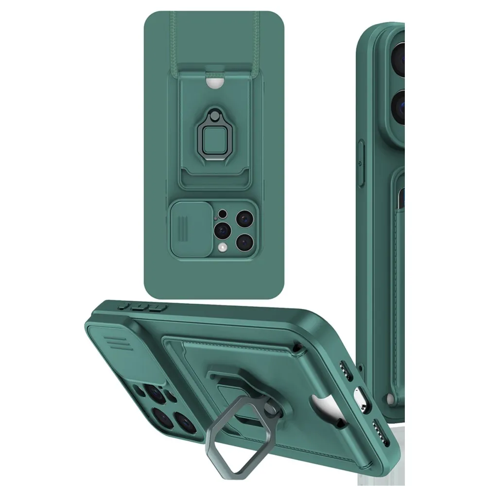 Newface Iphone 15 Pro Kılıf Zuma Kartvizitli Yüzüklü Silikon - Yeşil