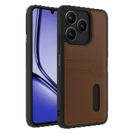 Newface Realme Note 50 4G Kılıf Sara Kartvizitli Deri Kılıf - Taba