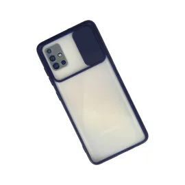 Newface Samsung Galaxy A71 Kılıf Palm Buzlu Kamera Sürgülü Silikon - Lacivert