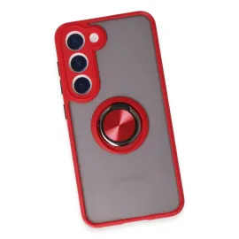 Newface Samsung Galaxy S23 Kılıf Montreal Yüzüklü Silikon Kapak - Kırmızı