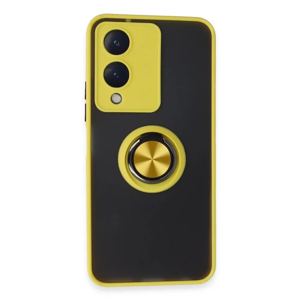 Newface Vivo Y17S Kılıf Montreal Yüzüklü Silikon Kapak - Sarı