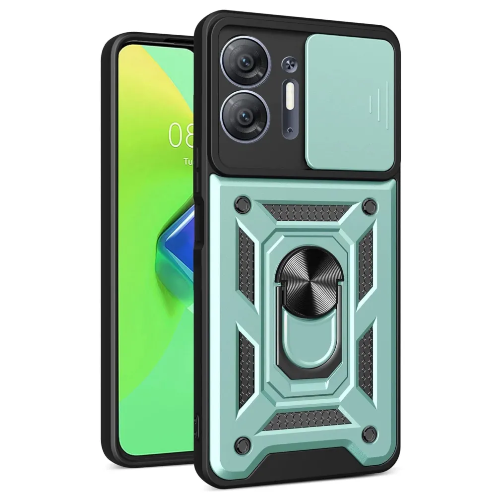 Newface İnfinix Hot 30 5G Kılıf Pars Lens Yüzüklü Silikon - Yeşil