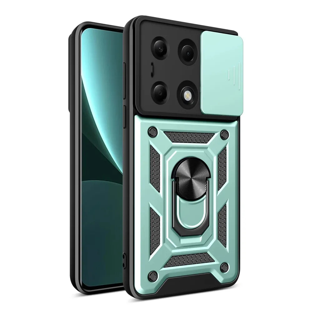 Newface Xiaomi Poco M6 Pro 4G Kılıf Pars Lens Yüzüklü Silikon - Yeşil