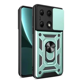 Newface Xiaomi Poco M6 Pro 4G Kılıf Pars Lens Yüzüklü Silikon - Yeşil