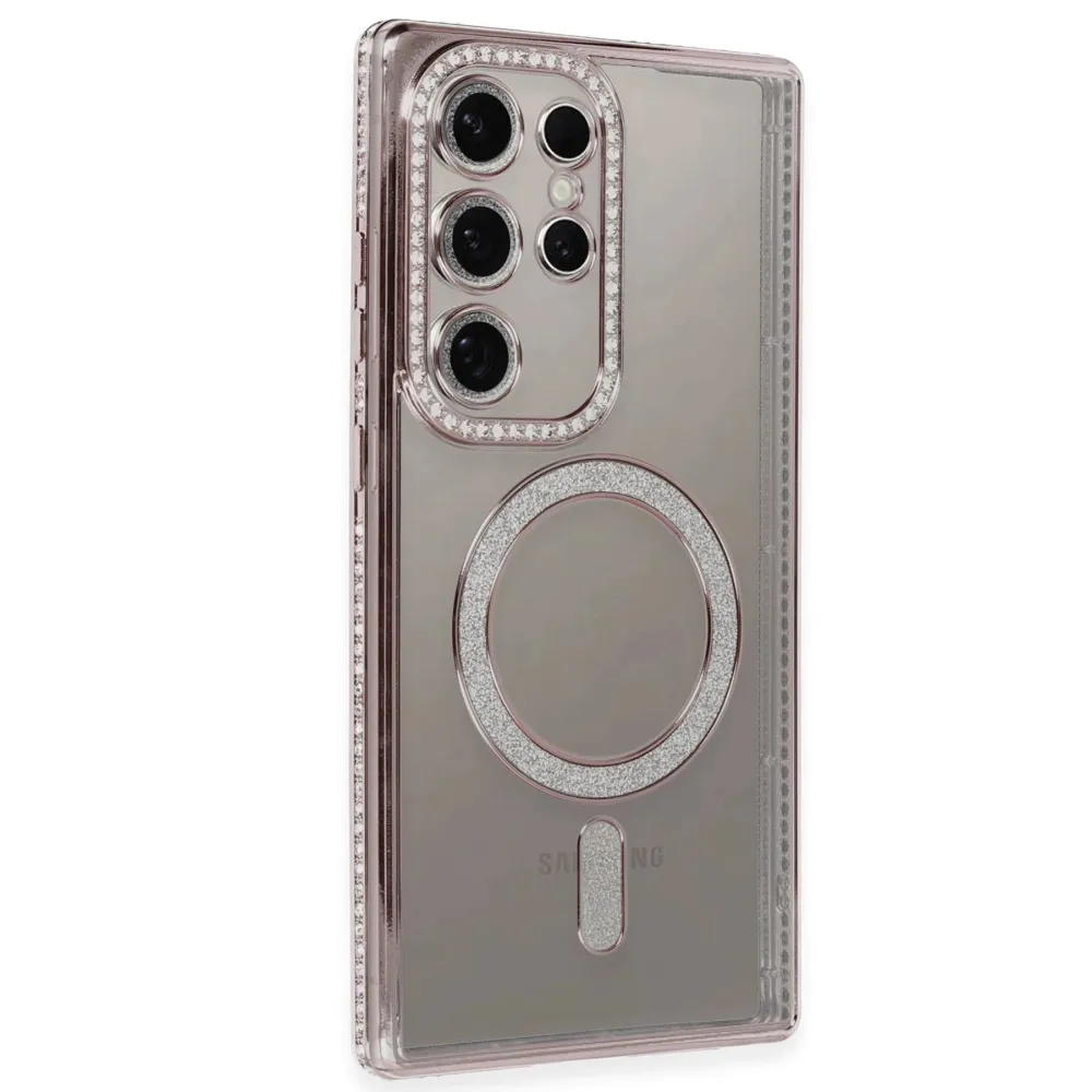 Newface Samsung Galaxy S24 Ultra Kılıf Joke Simli Magneticsafe Kılıf - Pembe