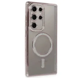 Newface Samsung Galaxy S24 Ultra Kılıf Joke Simli Magneticsafe Kılıf - Pembe