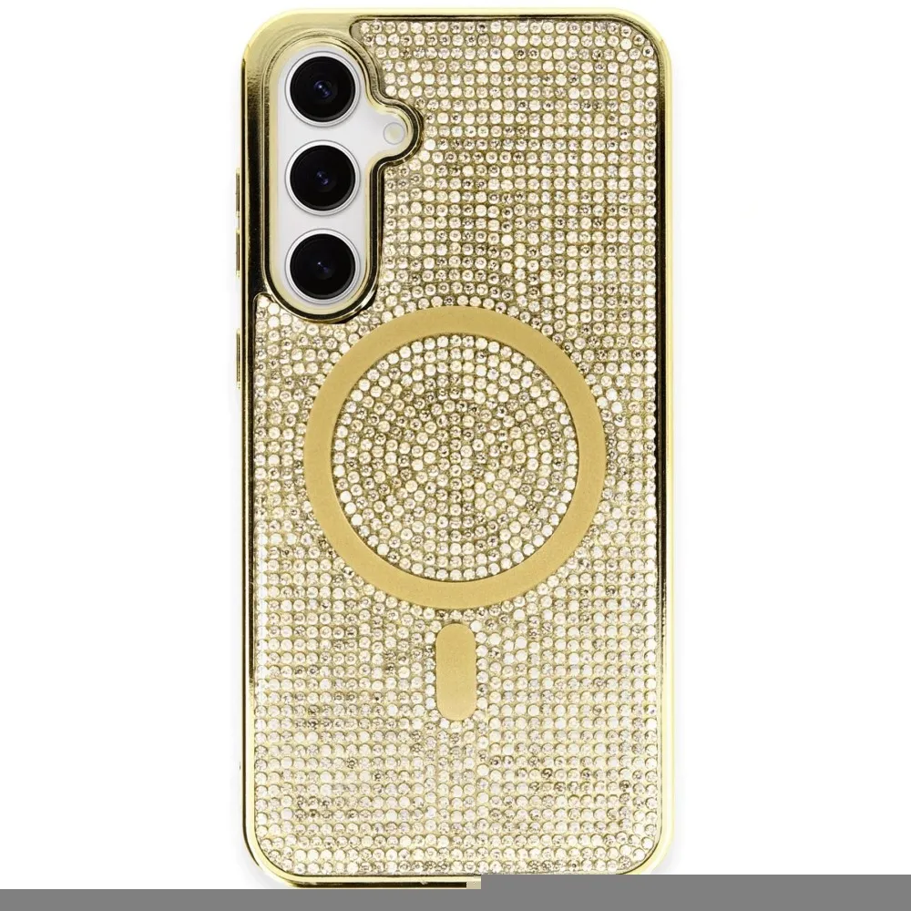 Newface Samsung Galaxy S23 Kılıf Diamond Magsafe Kapak - Gold