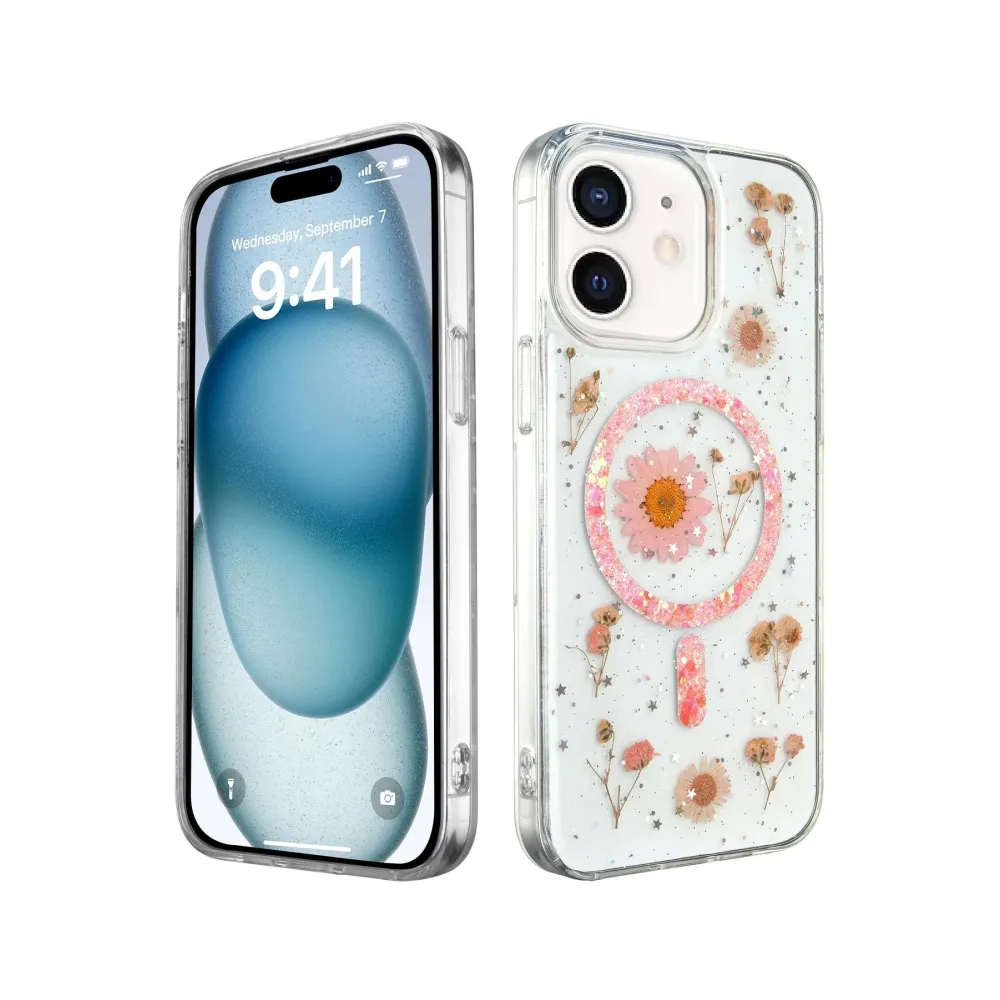 Newface Iphone 12 Kılıf Daisy Simli Magsafe Kapak - Pembe