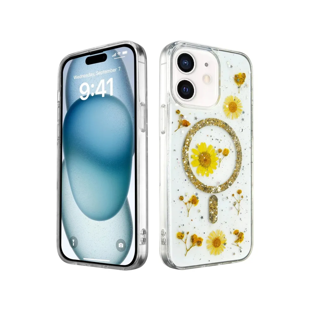 Newface Iphone 12 Kılıf Daisy Simli Magsafe Kapak - Gold