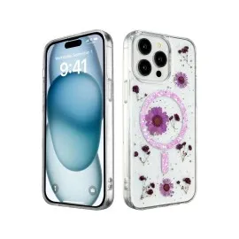 Newface Iphone 14 Pro Kılıf Daisy Simli Magsafe Kapak - Mor