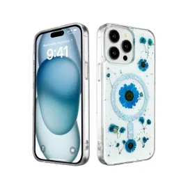 Newface Iphone 14 Pro Kılıf Daisy Simli Magsafe Kapak - Mavi