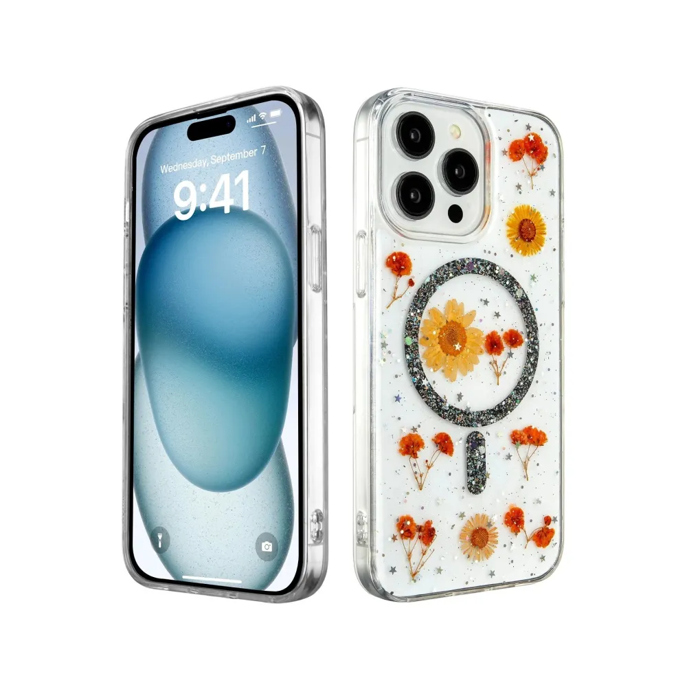 Newface Iphone 15 Pro Kılıf Daisy Simli Magsafe Kapak - Siyah