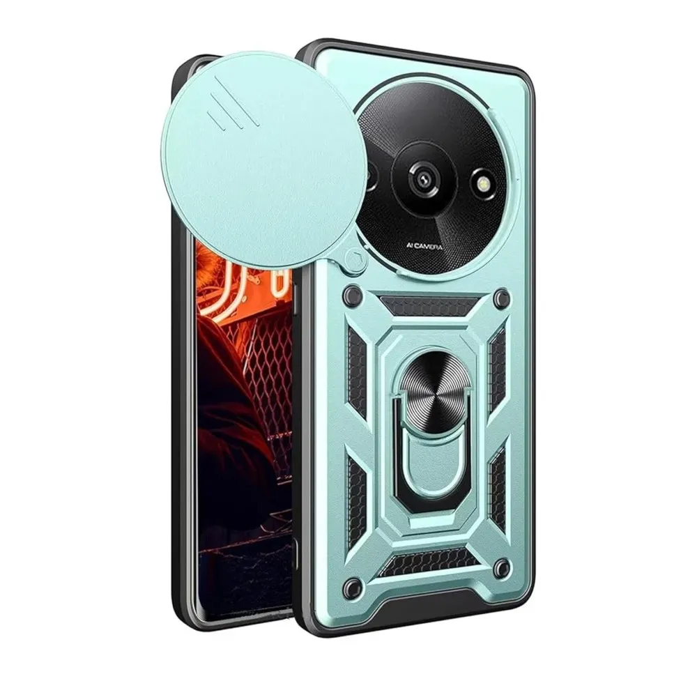 Newface Xiaomi Redmi A3 4G Kılıf Pars Lens Yüzüklü Silikon - Yeşil