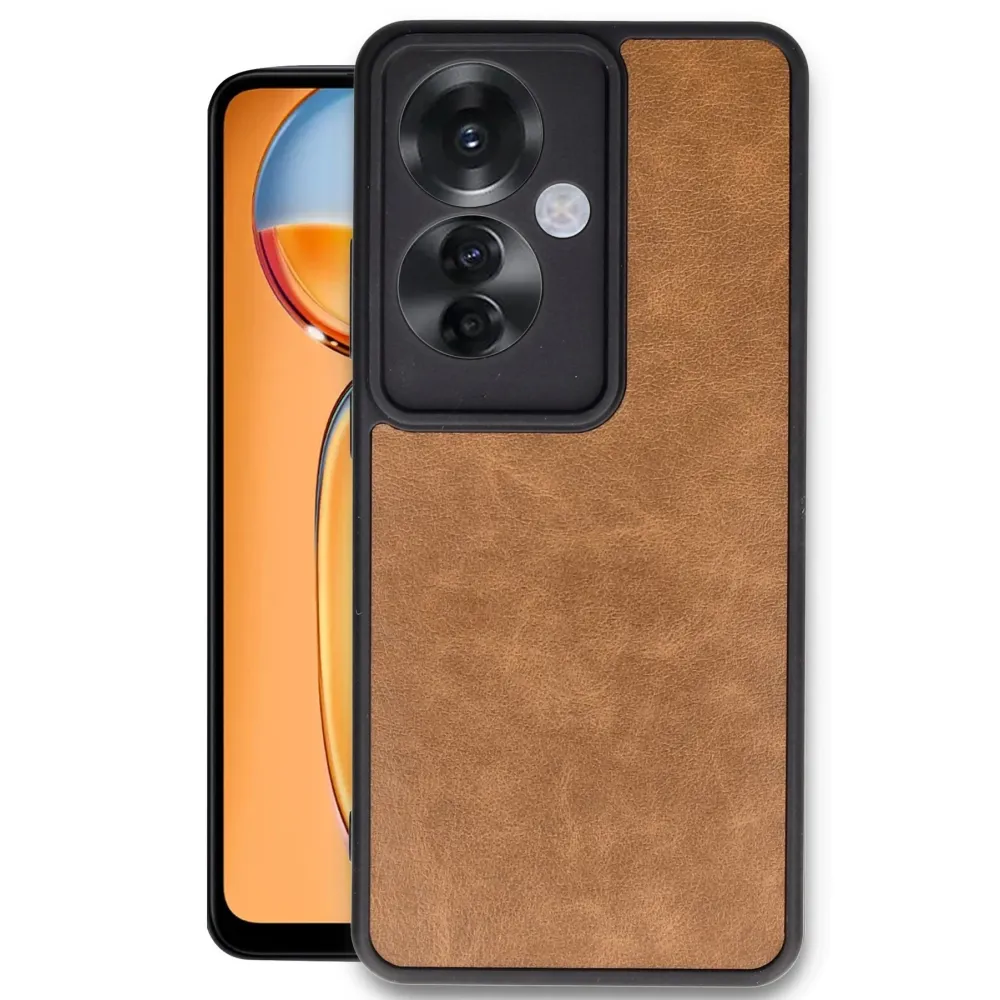 Newface Oppo Reno 11F Kılıf Aras Deri Kapak - Taba