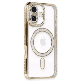 Newface Iphone 16 Kılıf Joke Simli Magneticsafe Kılıf - Gold