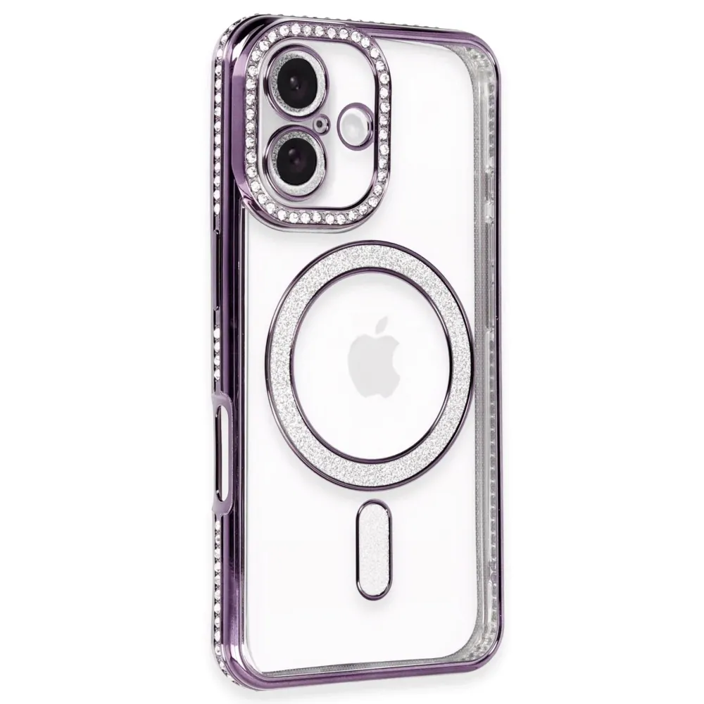 Newface Iphone 16 Kılıf Joke Simli Magneticsafe Kılıf - Derin Mor