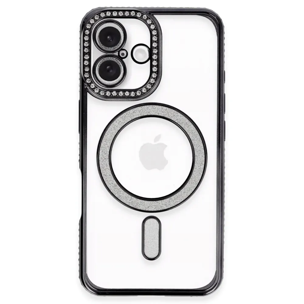 Newface Iphone 16 Plus Kılıf Joke Simli Magneticsafe Kılıf - Siyah