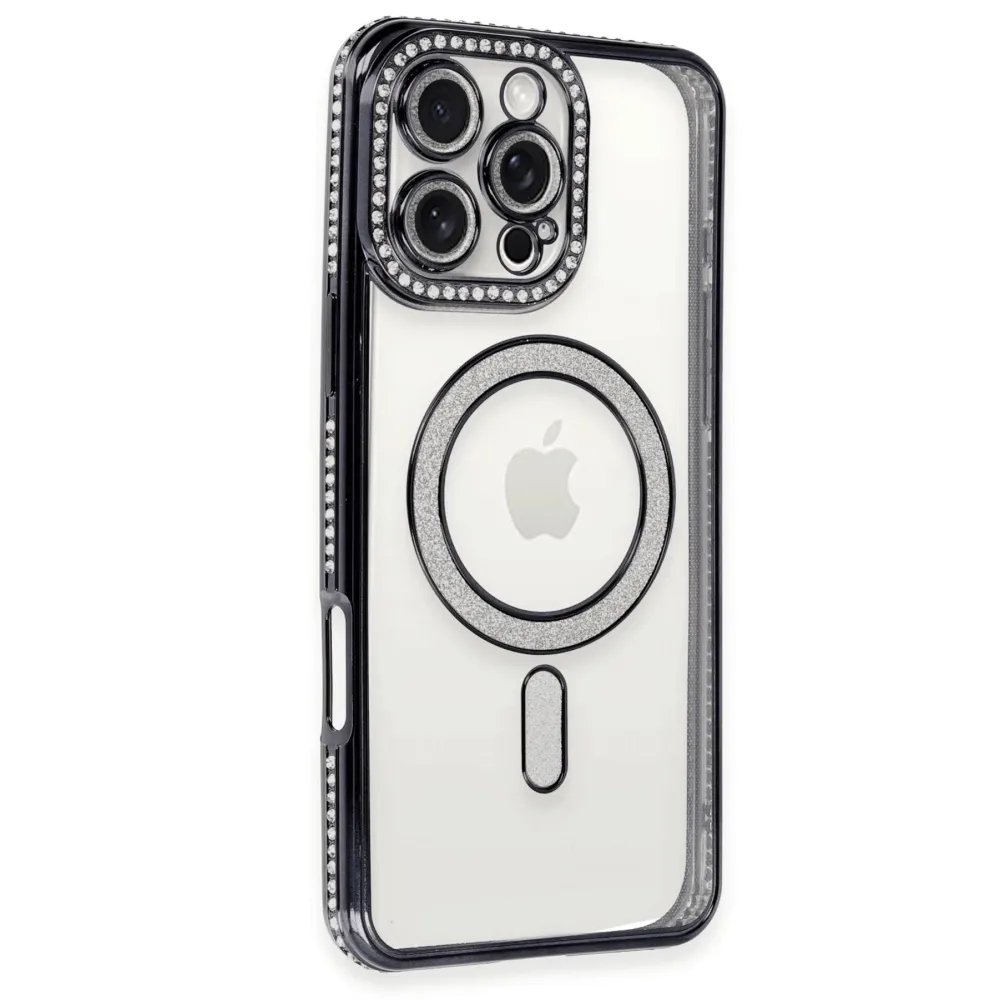Newface Iphone 16 Pro Kılıf Joke Simli Magneticsafe Kılıf - Siyah