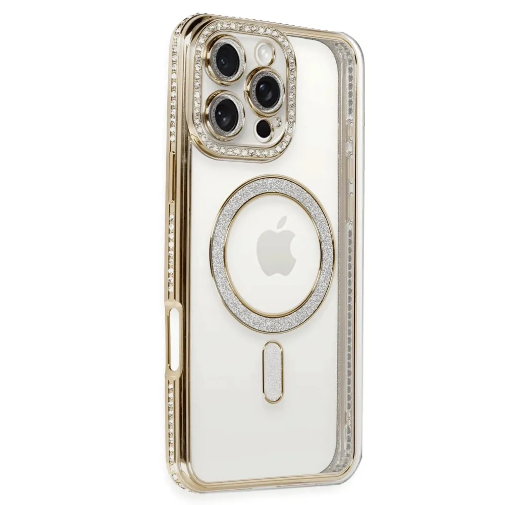 Newface Iphone 16 Pro Kılıf Joke Simli Magneticsafe Kılıf - Gold