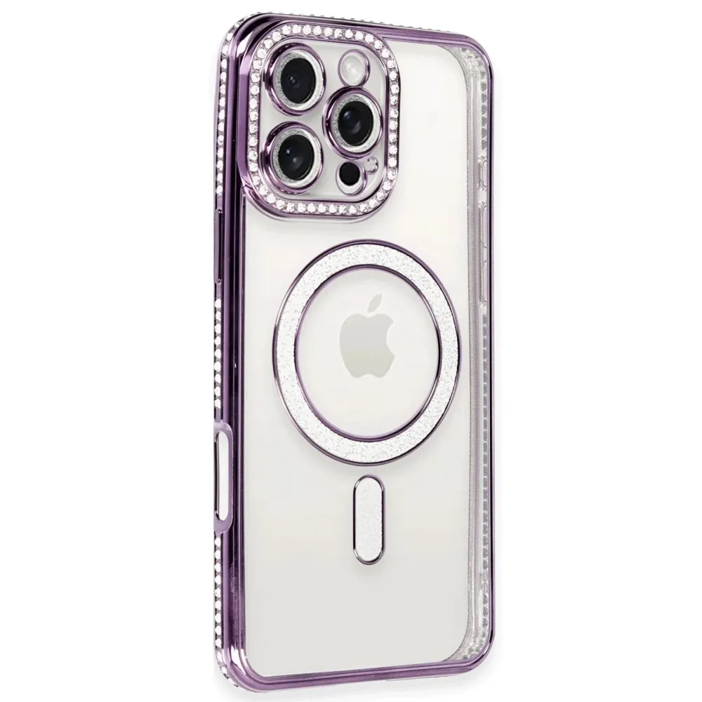 Newface Iphone 16 Pro Kılıf Joke Simli Magneticsafe Kılıf - Derin Mor