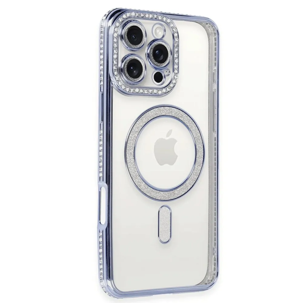 Newface Iphone 16 Pro Kılıf Joke Simli Magneticsafe Kılıf - Mavi