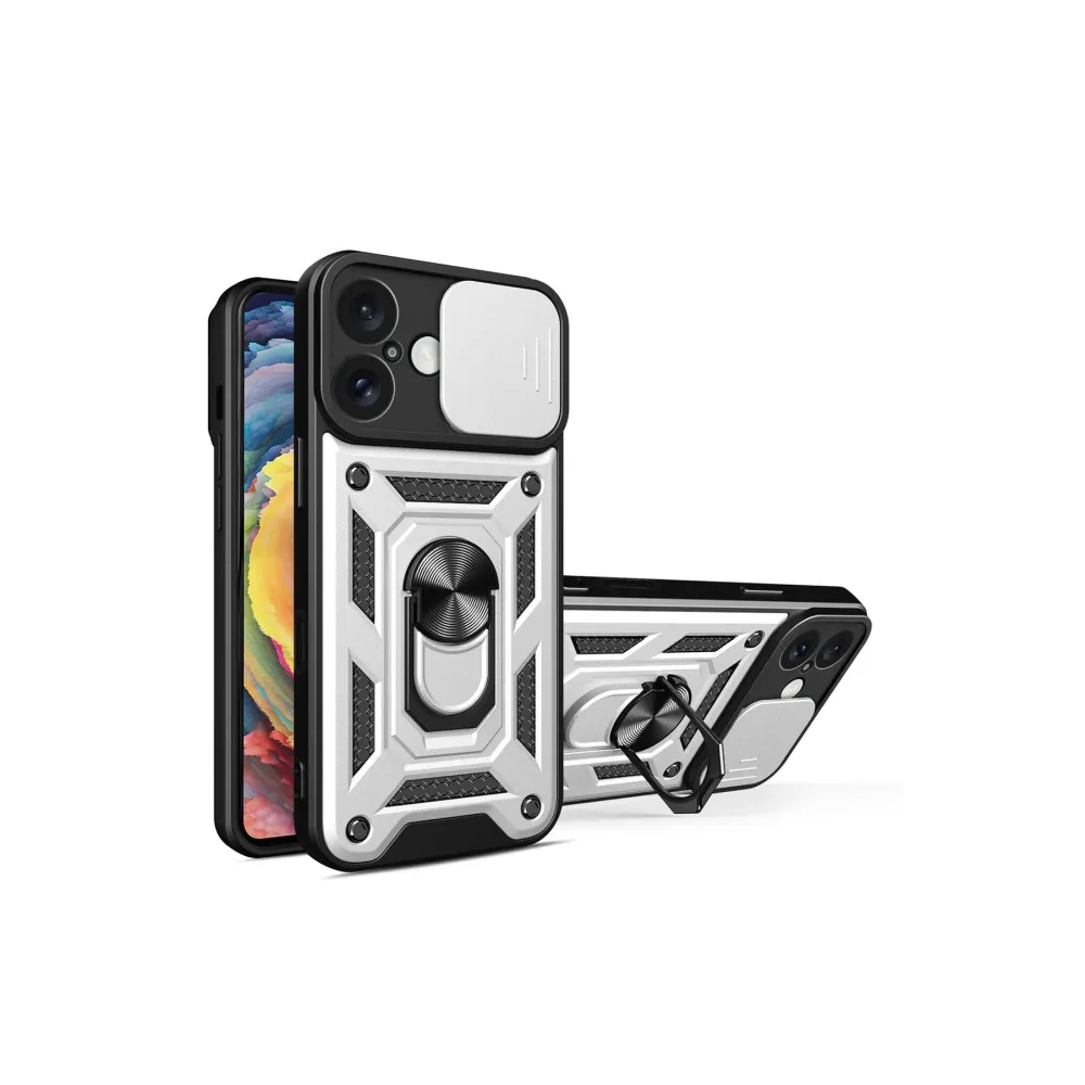 Newface Iphone 16 Kılıf Pars Lens Yüzüklü Silikon - Gümüş