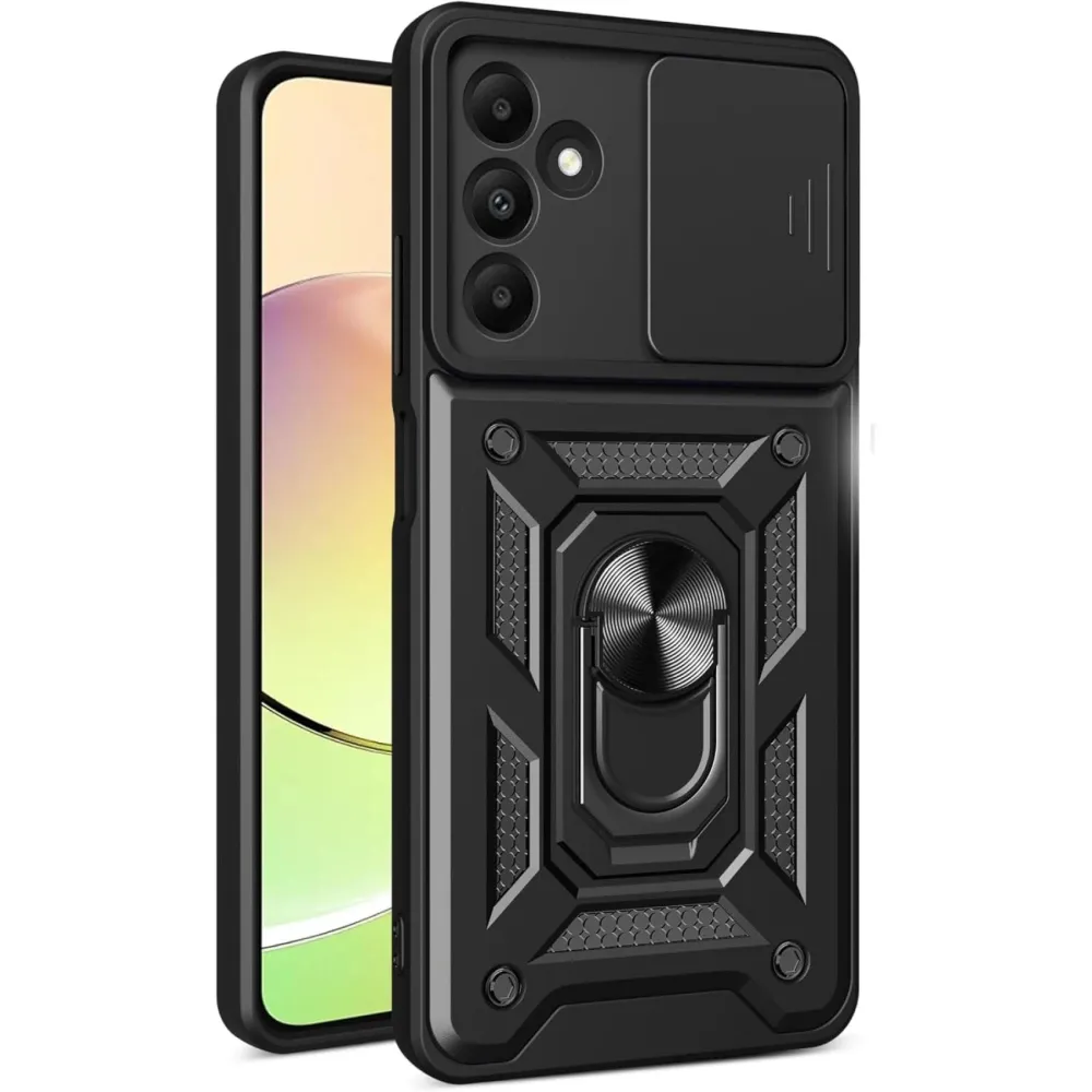 Newface Samsung Galaxy M15 Kılıf Pars Lens Yüzüklü Silikon - Siyah