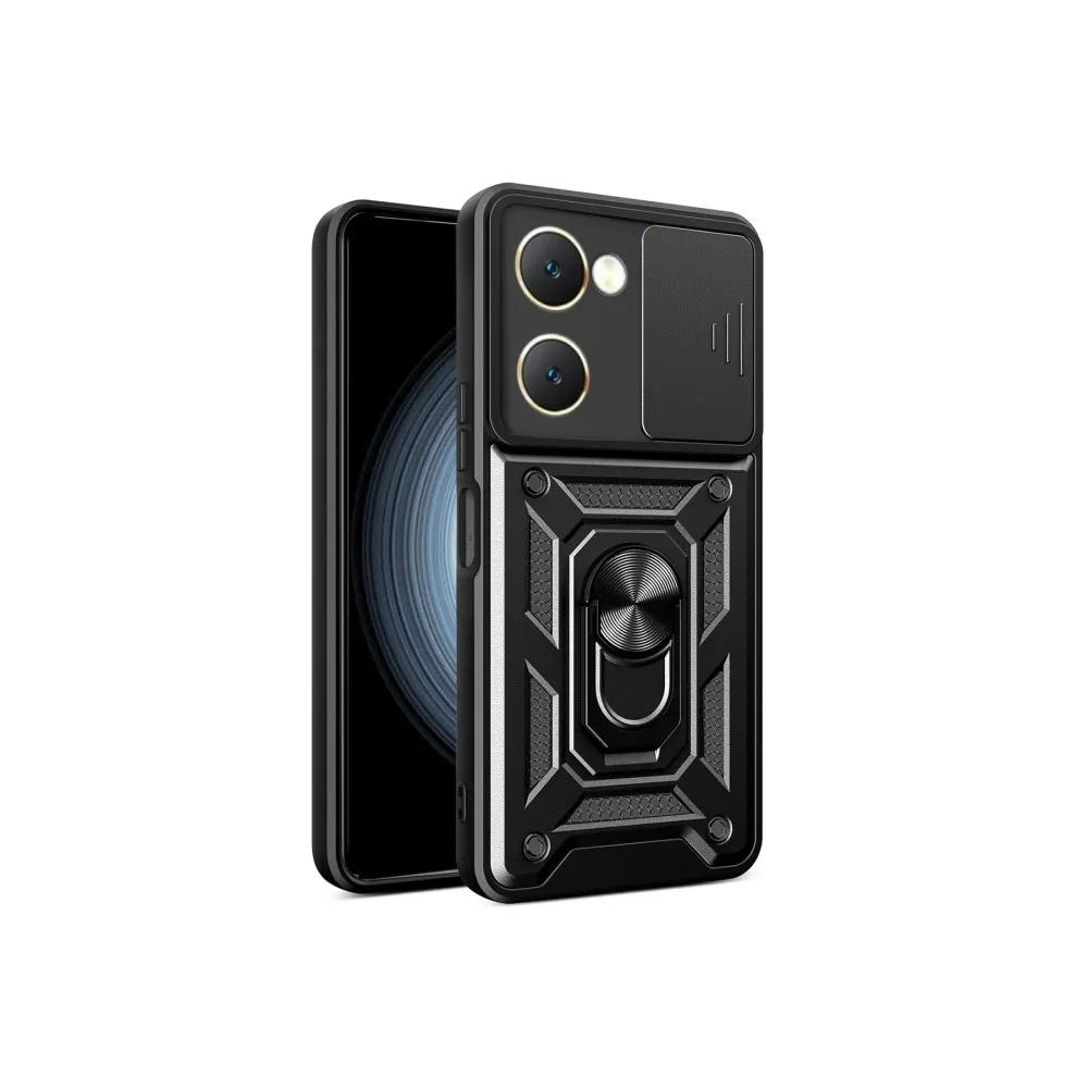 Newface Vivo Y18 Kılıf Pars Lens Yüzüklü Silikon - Siyah