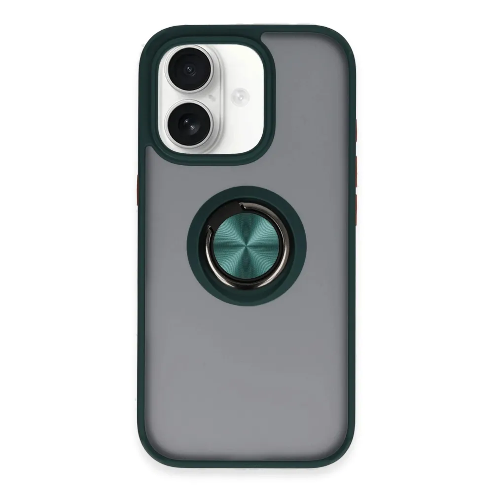 Newface Iphone 16 Kılıf Montreal Yüzüklü Silikon Kapak - Yeşil