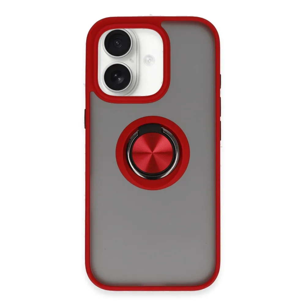 Newface Iphone 16 Kılıf Montreal Yüzüklü Silikon Kapak - Kırmızı