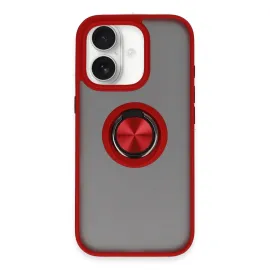 Newface Iphone 16 Kılıf Montreal Yüzüklü Silikon Kapak - Kırmızı