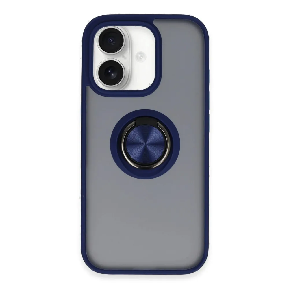 Newface Iphone 16 Kılıf Montreal Yüzüklü Silikon Kapak - Lacivert