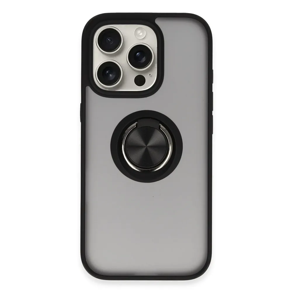 Newface Iphone 16 Pro Kılıf Montreal Yüzüklü Silikon Kapak - Siyah