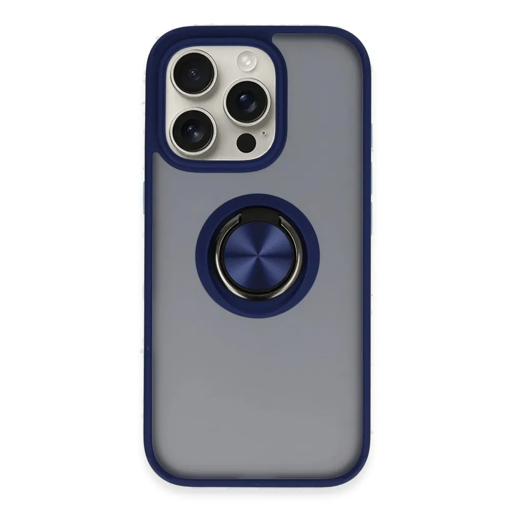 Newface Iphone 16 Pro Kılıf Montreal Yüzüklü Silikon Kapak - Lacivert