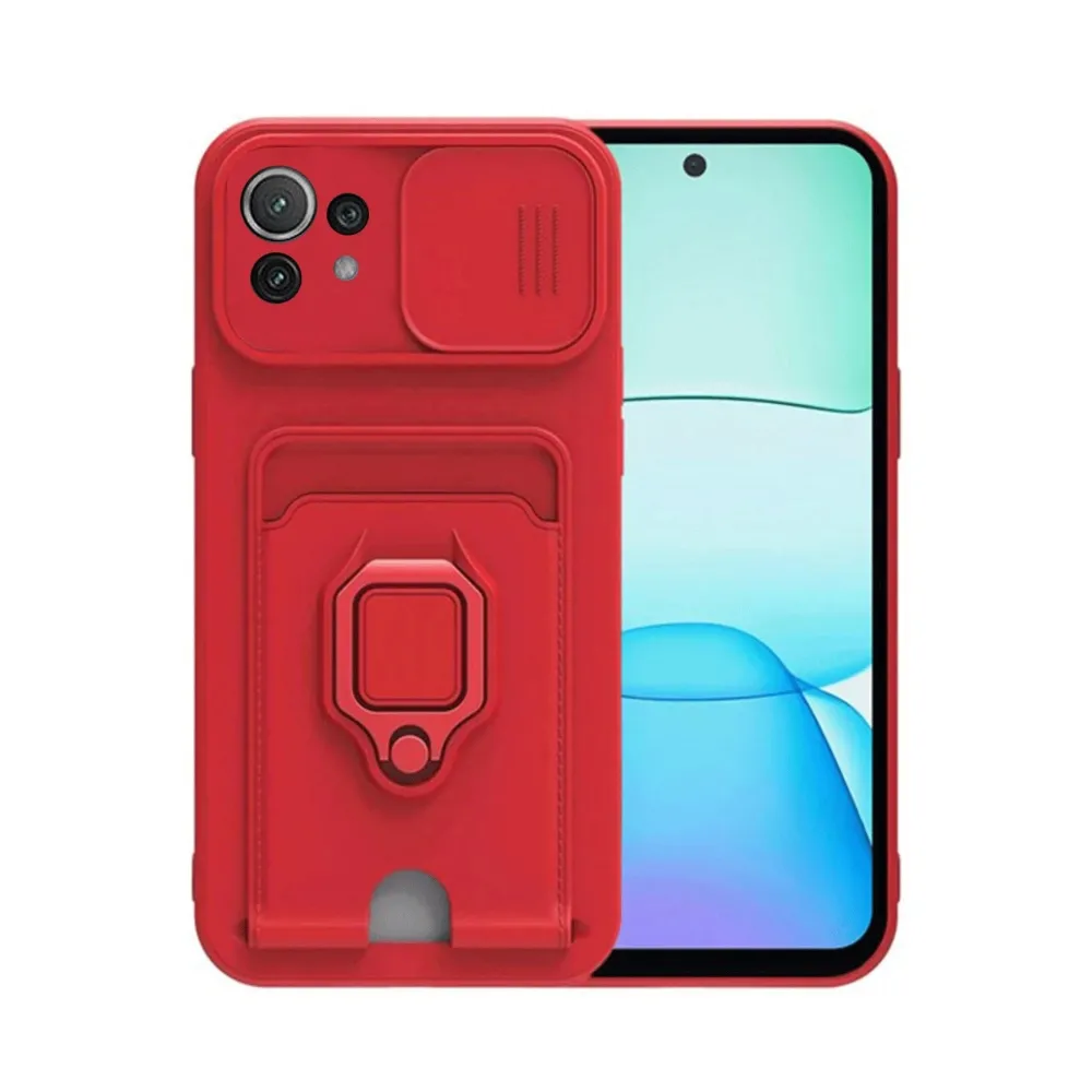 Newface Xiaomi Mi 11 Lite Kılıf Zuma Kartvizitli Yüzüklü Silikon - Kırmızı