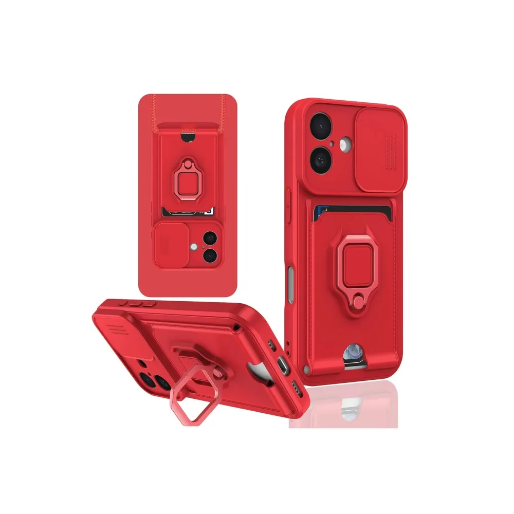 Newface Iphone 16 Kılıf Zuma Kartvizitli Yüzüklü Silikon - Kırmızı