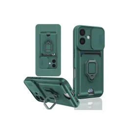 Newface Iphone 16 Kılıf Zuma Kartvizitli Yüzüklü Silikon - Yeşil