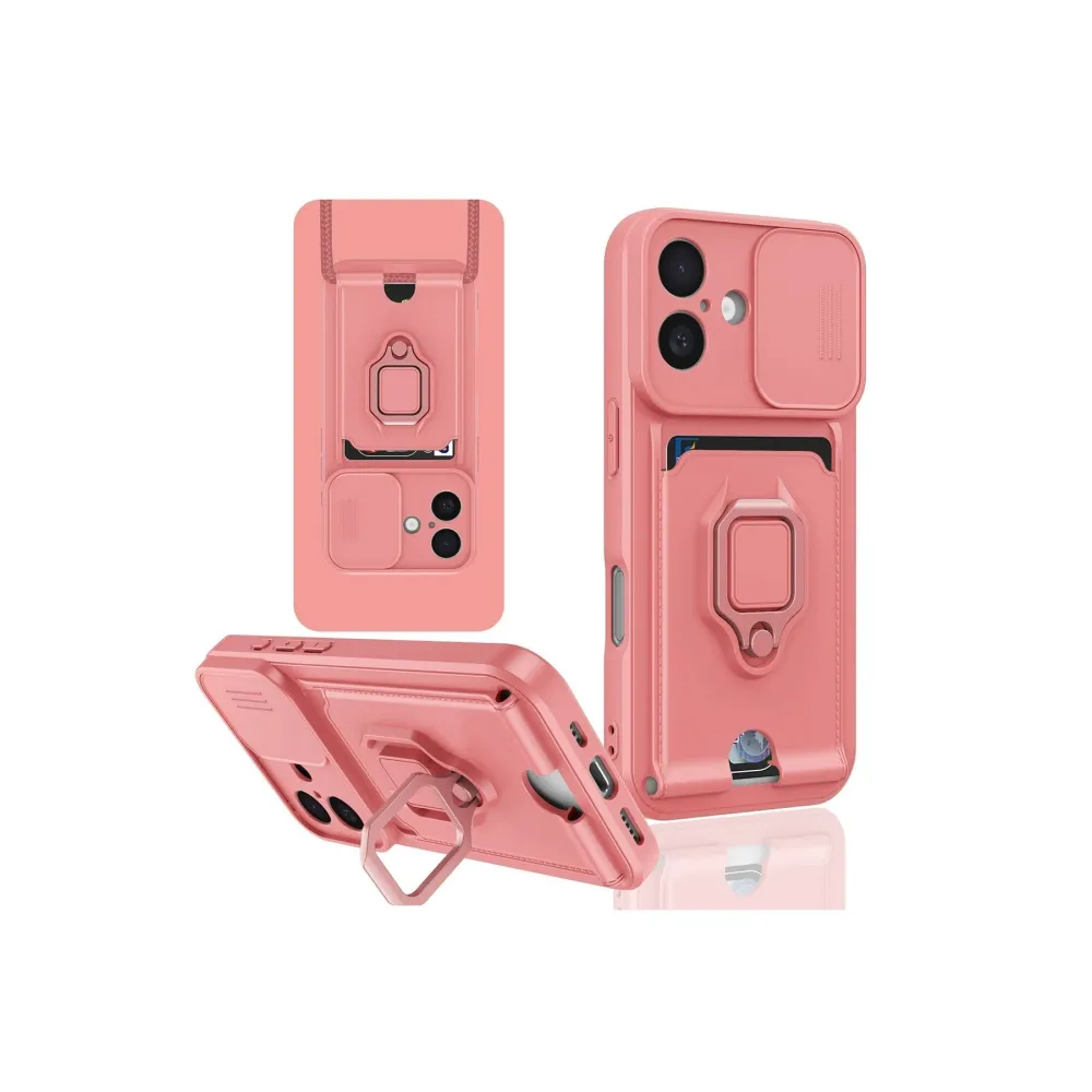 Newface Iphone 16 Kılıf Zuma Kartvizitli Yüzüklü Silikon - Pembe