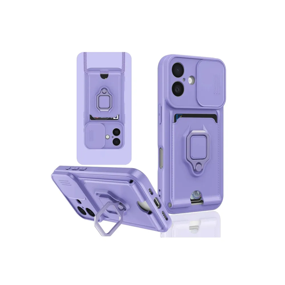 Newface Iphone 16 Kılıf Zuma Kartvizitli Yüzüklü Silikon - Lila