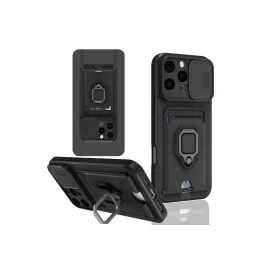 Newface iPhone 16 Pro Kılıf Zuma Kartvizitli Yüzüklü Silikon - Siyah