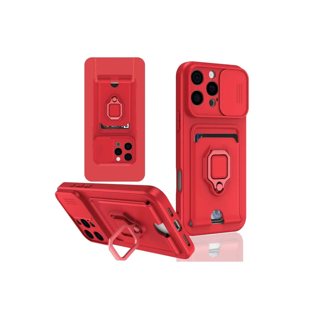 Newface Iphone 16 Pro Kılıf Zuma Kartvizitli Yüzüklü Silikon - Kırmızı