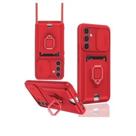 Newface Samsung Galaxy S24 Fe Kılıf Zuma Kartvizitli Yüzüklü Silikon - Kırmızı