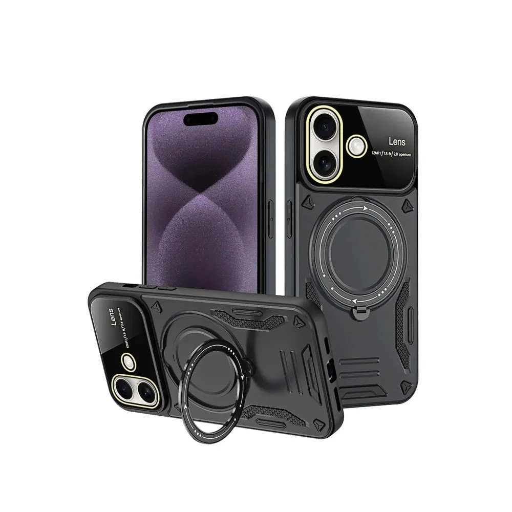 Newface Iphone 16 Kılıf Joy Lens Standlı Kapak - Siyah