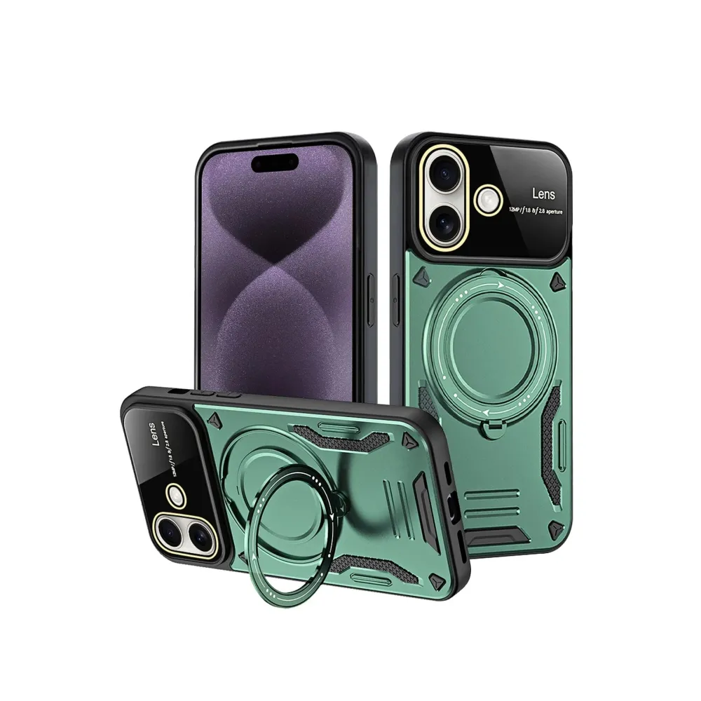Newface Iphone 16 Kılıf Joy Lens Standlı Kapak - Koyu Yeşil