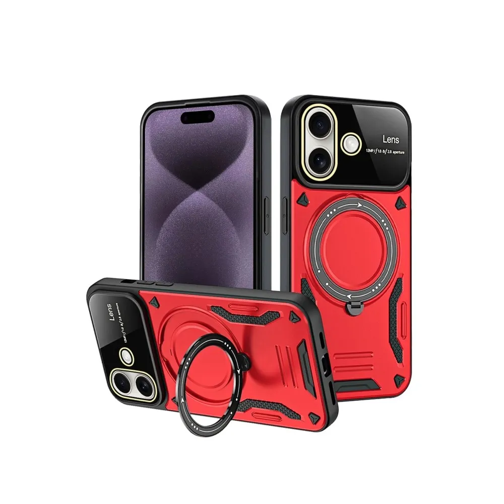 Newface Iphone 16 Kılıf Joy Lens Standlı Kapak - Kırmızı
