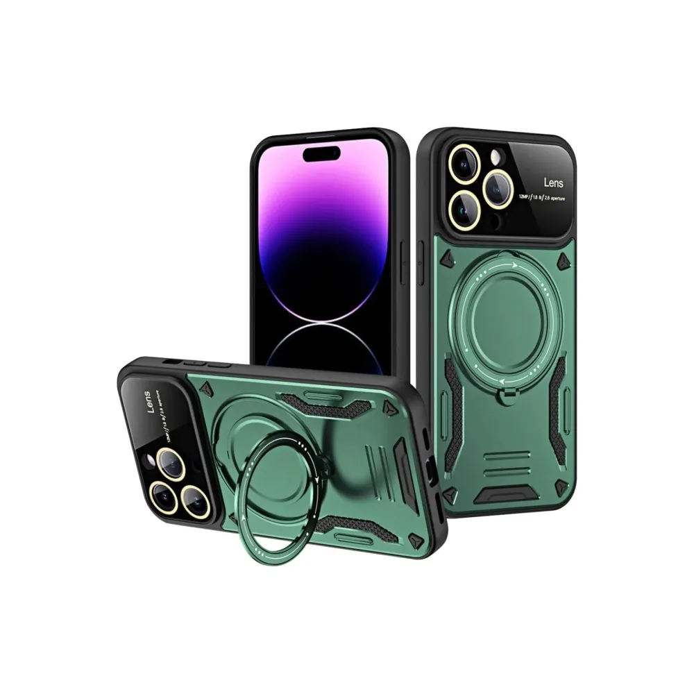 Newface Iphone 16 Pro Kılıf Joy Lens Standlı Kapak - Koyu Yeşil