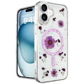 Newface Iphone 16 Kılıf Daisy Simli Magsafe Kapak - Mor