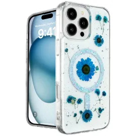 Newface Iphone 16 Pro Kılıf Daisy Simli Magsafe Kapak - Mavi