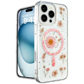 Newface Iphone 16 Pro Kılıf Daisy Simli Magsafe Kapak - Pembe