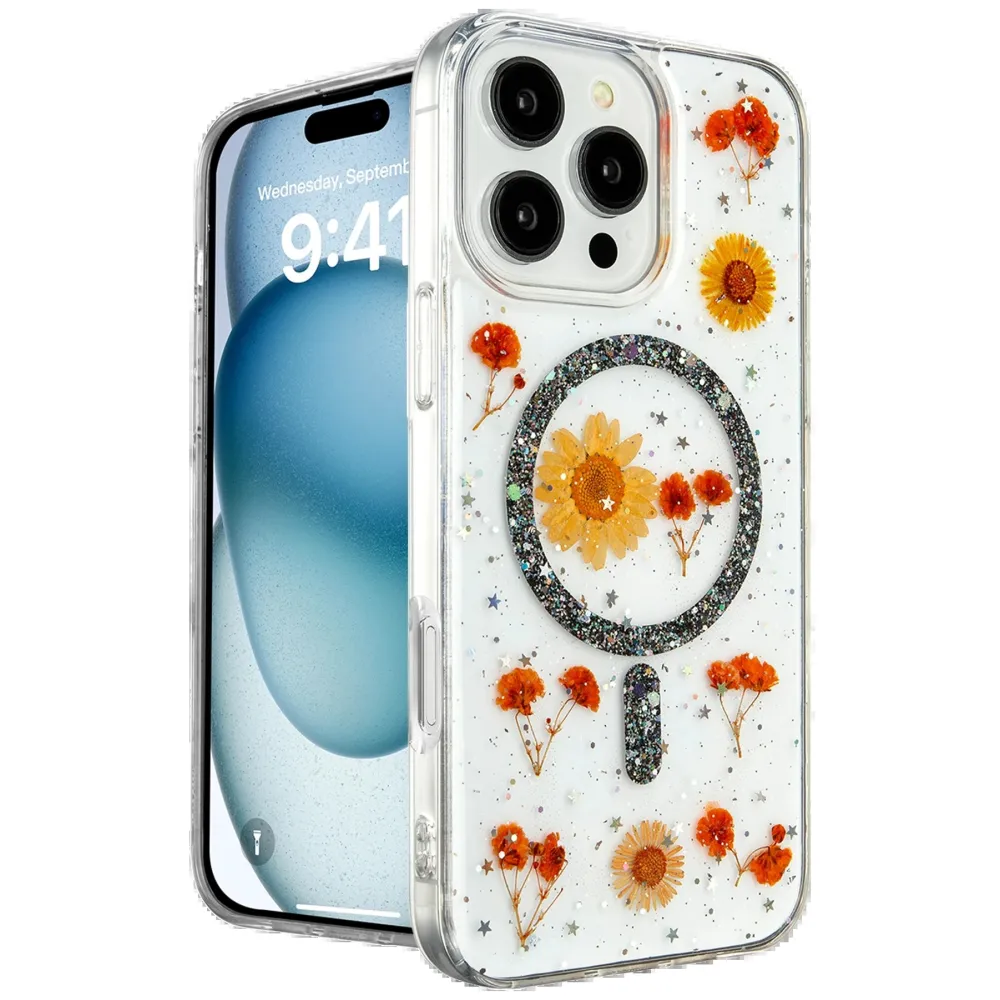 Newface Iphone 16 Pro Max Kılıf Daisy Simli Magsafe Kapak - Siyah